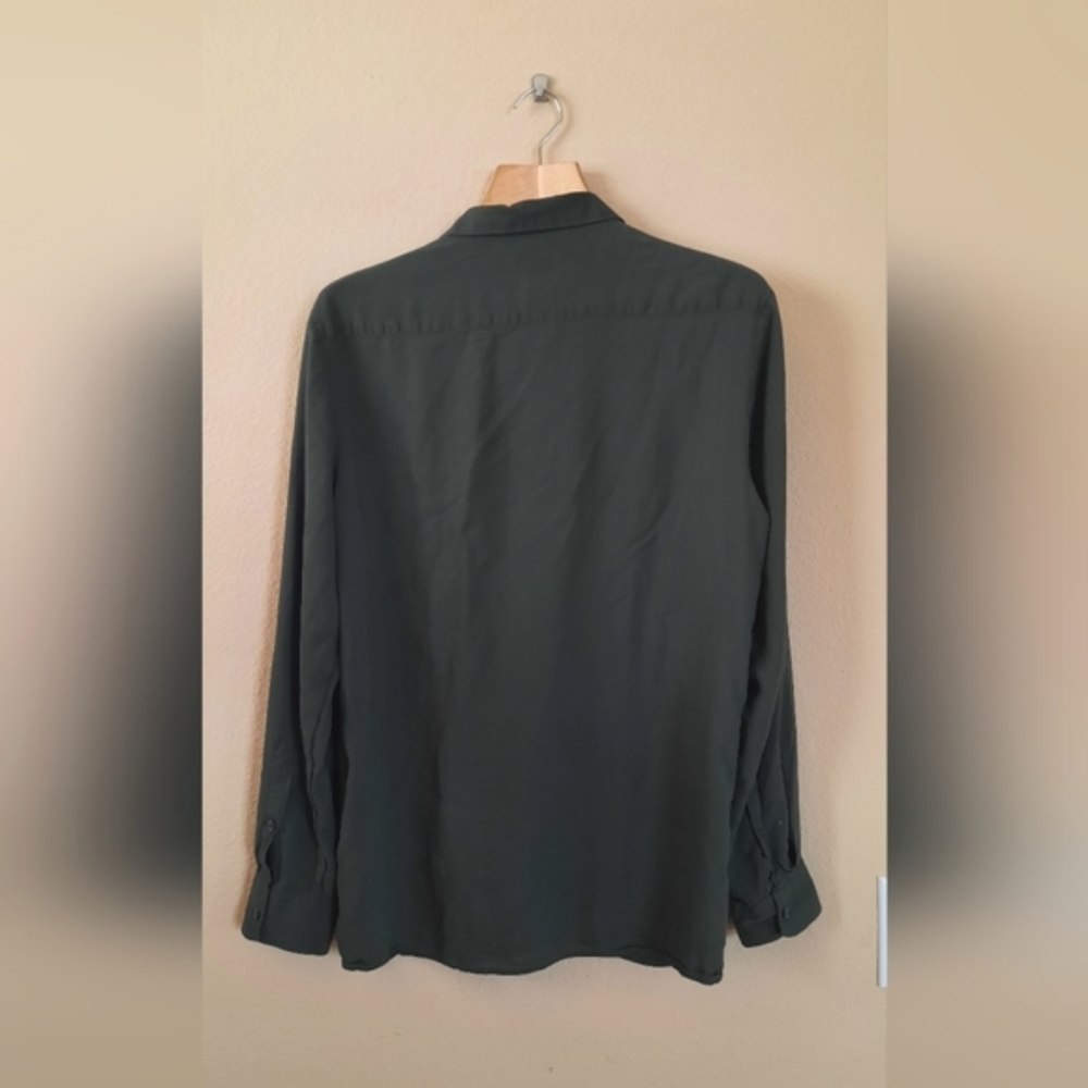 H&M Green Linen Blend Button Down Long Sleeve Blouse - Picture 4 of 6